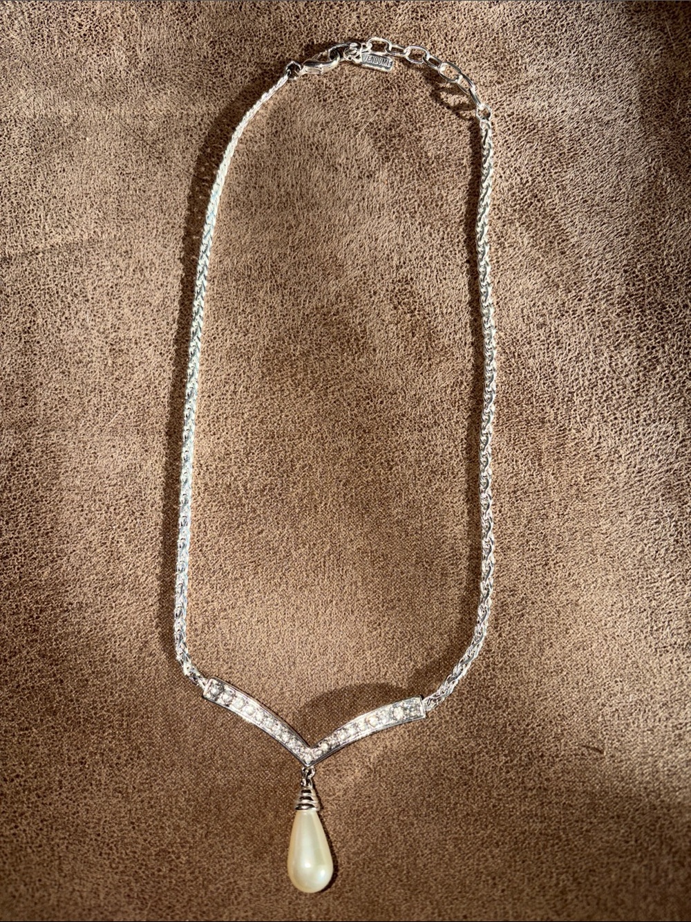 Vendome Elegant Silver Pearl Drop Necklace - White Pearl Pendant